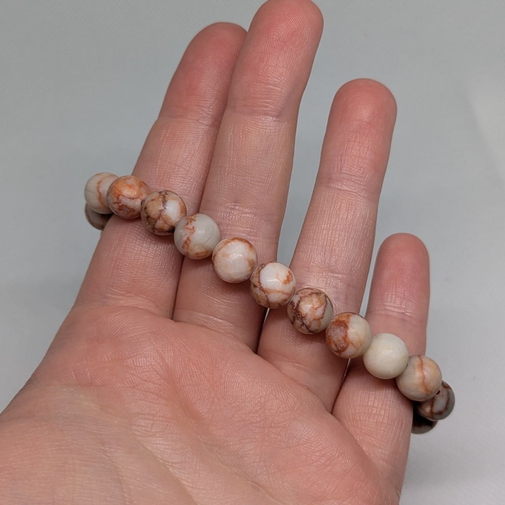 Handmade Red Vein Jasper‎ Beaded Crystal Stretch Bracelet -8mm